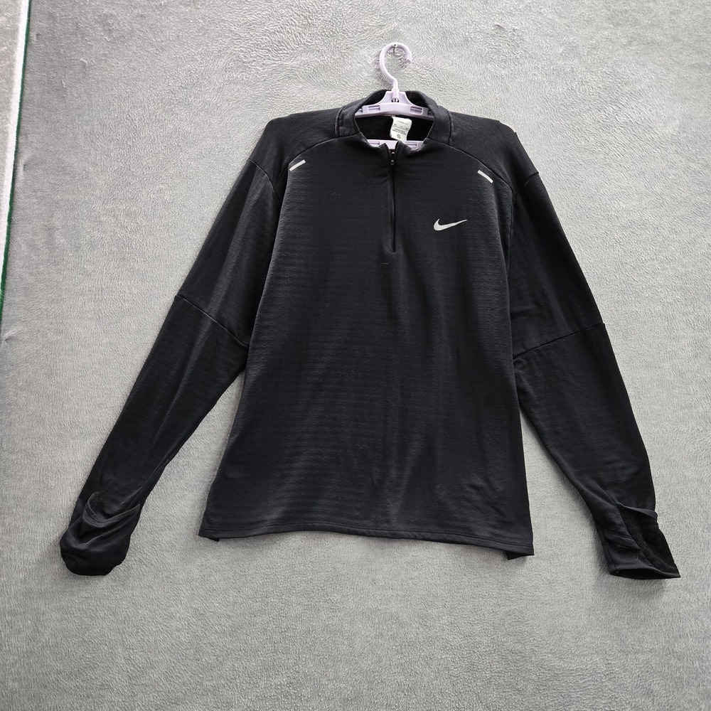 Nike Men Sweatshirt XXL Black Fleece THERMA-FIT Activewear Zipper Logo Running